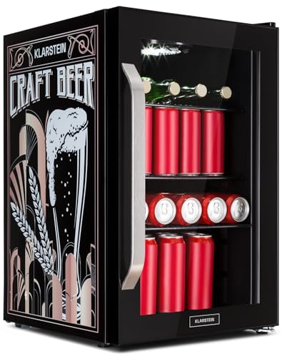 Klarstein Réfrigérateur 70L, Mini réfrigérateur silencieux avec étagères amovibles, porte vitrée & LED, Adapté à l'extérieur, 0-10°C