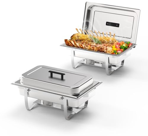 Roomark 7,6L Calentador Buffet 2Pack,Servidor de Buffet de Acero Inoxidable Rectangular,Bandeja de Calefacción,Marco Grueso,para Buffet,Catering y Bodas