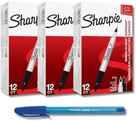 SHARPIE Twin Tip Permenent Markers Black | 36 Count & PaperMate Pen Gift