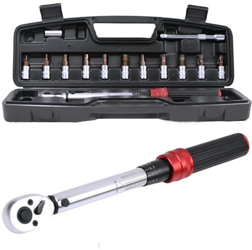 Mucola Drehmoment-Schlüssel Set 1/4 3-25Nm mit Bits und Verlängerungsstange für Fahrräder und Motorräder mit 72 Zähne Wende Ratschenkopf ±3% Fehlergenauigkeit inkl. 1 Paar Arbeitshandschuhe