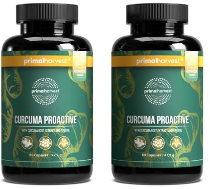 Primal Harvest® Lot de 2 extraits de curcuma de curcuma avec poudre de curcuma bio BioPerine® 95% curcuminoïdes testés en laboratoire (120 capsules)
