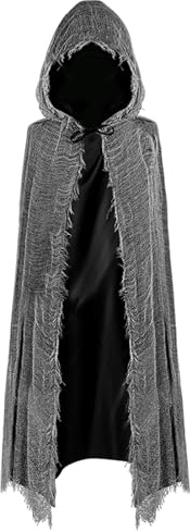 Gruselig Umhang mit Kapuze,140cm Halloween Kostüm Geister Sensenmann Mittel Umhange Satin,Geister Kostüm Erwachsene Cape Scary Outfit Grim Reaper Costume Damen Fraue Männer Halloween Umhang Schwarzer