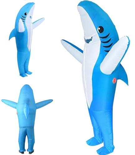Inflatable Shark Costume for Adults – Blow-Up Shark Onesie Halloween Party Outfit, Carnival & Cosplay