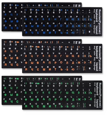 JEYORZY 6 Pegatinas Rusas para Teclado,Pegatinas Teclado Rusas,Russian Keyboard Stickers,Adecuadas para Cualquier Teclado Estándar,Teclado Portátil