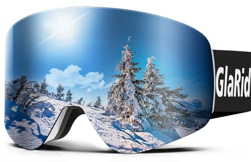 GlaRid Lunettes de ski pour hommes, femmes, jeunes, protection 100 % UV, anti-buée, OTG – Lunettes de snowboard pour adultes et jeunes avec étui de lunettes de ski, blanc
