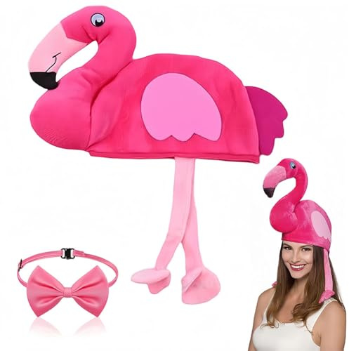 SYTTNUM Hut Flamingo Con Arco Rosa,Sombrero De Animal Para Disfrazarse Divertido Sombrero De Disfraz Ajustable Gorro Divertido Con Pajarita Para Adultos Halloween Navidad Pascua Decoraciones