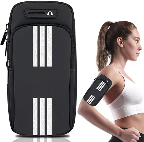 Aieraczy Handytasche Joggen, Laufen Handytasche, Handyhalterung Joggen Arm, Handy Armband Joggen, Sportarmband für Joggen Zubehör, Fitness, Workout, Bis Zu 6,8 Schwarz