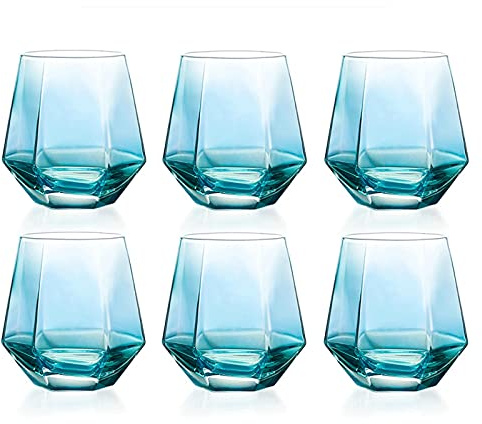 OIFAODAO, Vaso de pinta personalizado, vaso vidrio for beber, 6 piezas vasos agua sin plomo 10 oz, cristalería taza romántica artesanal,Vasos de cerveza(Blue)