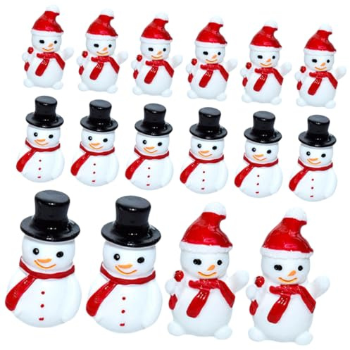 IMIKEYA Ornamenti natalizi del pupazzo di neve in miniatura 20 pezzi 10 cappello nero e 10 cappello rosso piccole figure in resina per decorazione fai da te per la casa feste e artigianato