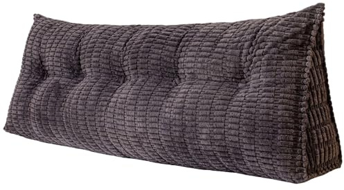 Queen size kilkudde för huvudgavel stöd – avtagbar triangelkudde för läsning och vila i sängen mörkgrå 150 x 20 cm x 49,8 cm – bekväm ryggstödskudde