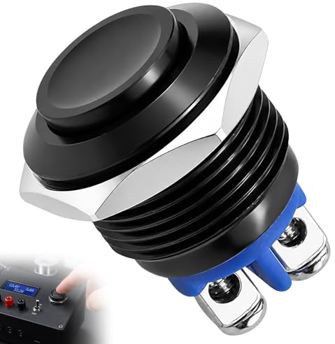 Pulsante 12 V Momentaneo impermeabile metallo nero 16 mm, interruttore a pressione, interruttore 12 V impermeabile, Ip20 antiruggine con attacco a vite, per auto moto barca fai da te elettronica