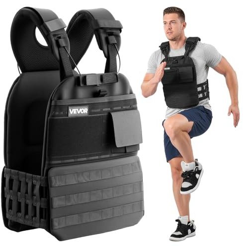 VEVOR Gilet Zavorrato Senza Dischi di Peso, Giubbotto Zavorrato Solo Giubbotto con Spalline Strisce Riflettenti, Gilet da Allenamento di Forza Corsa Jogging Resistenza Muscolare Cross-Training
