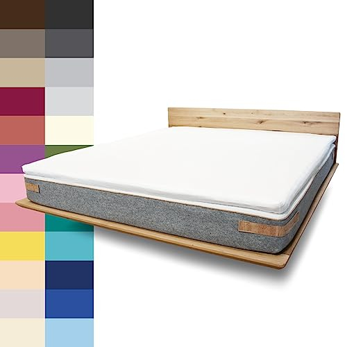 JONA SLEEP Topper Spannbettlaken (140x200 cm) Baumwolle Weiß, 220 g/m² - Bezug für Topper & Boxspringbett, Öko-Tex Zertifiziert, Made in Austria
