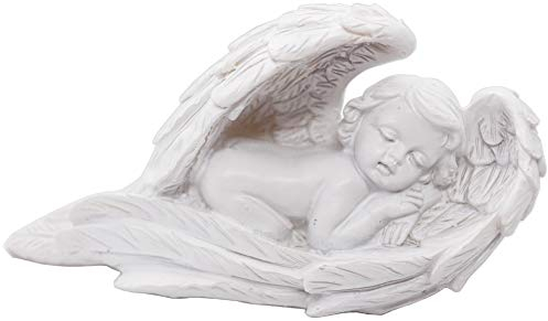 Set di 2 Adorabili Statuette in Resina a Forma di cherubini, Angeli Custode, Angelo Custode, Statua da Giardino, 10,8 cm, Resina, Sleeping Baby Angel in Wings, 7.5 x 3.75 x 2.5