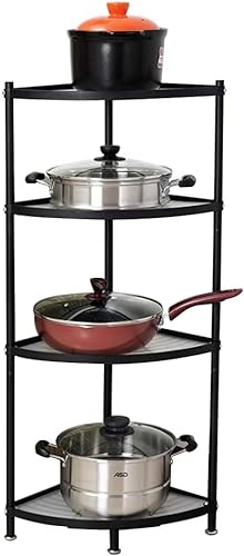 CarolynDesign 4-Tier Standing Pot Rack, Cast Iron Pots and Pans Storage Shelf, Height Adjustable Cookware Stand, Black