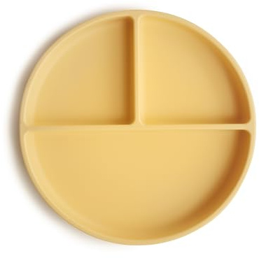 Mushie Silicone Suction Plate | Non-Slip Divided Plate for Babies & Toddlers | Food Grade Silicone | Dishwasher & Microwave Safe | Daffodil