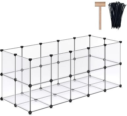 DINMO Meerschweinchenkäfige, Welpenlaufstall, Kleintierlaufstall für Kaninchen, Hasen, Frettchen, Igel, DIY, Erweitert, Tragbar, Übungszaun, 155 x 63 x 63 cm