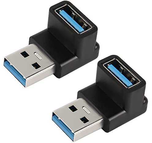 QIANRENON USB 3.1 90 Grado ángulo Adaptador Convertidor 10 Gbps USB A Macho a Hembra ángulo Recto Acoplador Conector, Transferencia de Datos 5V/3A de Carga rápida, para PC portátil Power Bnak, 2Pcs