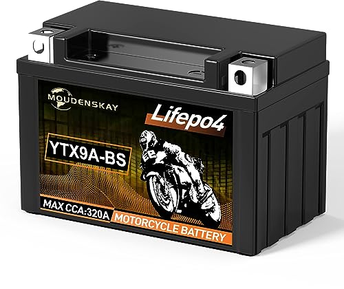 MOUDENSKAY Batterie de moto Powersports 12 V au lithium avec BMS (YTX9A-BS 12,8 V 4 Ah 320 CCA) - Batterie de démarrage LiFePO4 pour motos, ATV, UTV, scooters, véhicules nautiques etc.