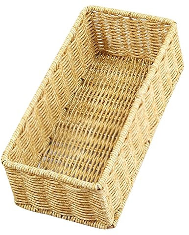 COLLBATH Cesta de Almacenamiento de Imitación Ratan Tejida Multifuncional para Cubiertos y Utensilios Cesta de Almacenaje para Cocina y Mesa Organizador de Frutas y Accesorios del Hogar