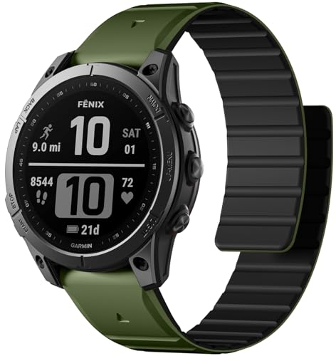 Laffav Magnet Armband für Garmin Fenix 6 Pro/Fenix 6/Fenix 7/Fenix 7 Pro/Fenix 5 Armband, Silikon QuickFit 22mm Ersatz Armband für Garmin Instinct/Epix 2 Pro 47mm /Forerunner 945/935, GrünSchwarz