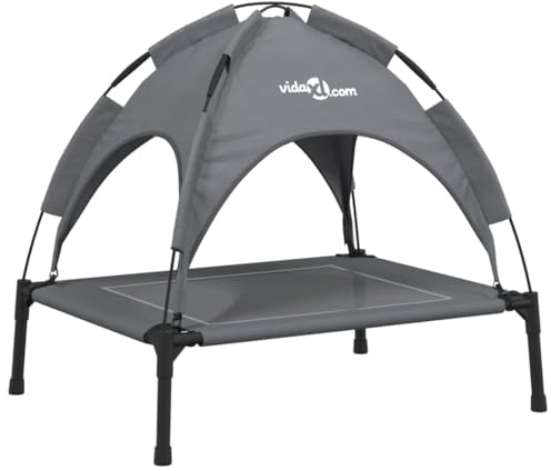 vidaXL Hundeliege, Erhöhtes Hundebett mit Dach, Haustierbett Outdoor mit Baldachin, Haustierliege Hund Schlafplatz Hundesofa, Anthrazit Oxford-Gewebe Stahl