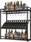amhricho Wall Mounted Wine Rack, Modern Large Capacity Full Metal Wine Rack with Bottle and Cup Holders, 3-Tier Multi-functional Shelf for Home Restaurant Bar Storage Rack(Black,100cm/39.4in)