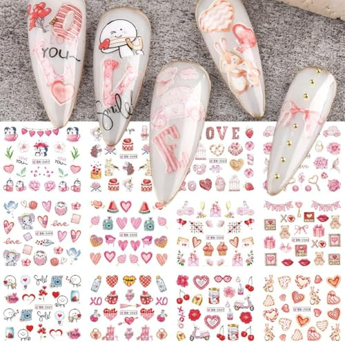 Pegatinas Uñas San Valentín, Pegatinas Uñas Corazon, Pegatinas Para Uñas de San Valentín, Pegatinas De Uñas Para Arte, Calcomanías Uñas Autoadhesivas, para Diseño Uñas DIY (Color C)