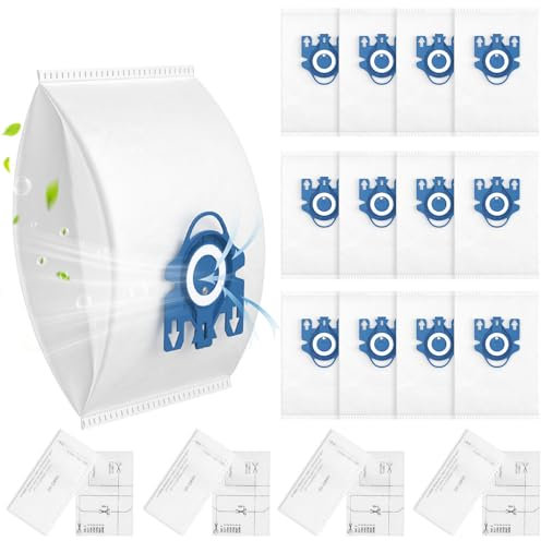 12 Pack GN Vacuum Bags Compatible with Miele Hoover Bag, Hyclean GN Vacuum Bags for Classic C1, Complete C2 C3, S2 S5 S8 S400 Series, Includes 4 Motor Filters & 4 AirClean Filters