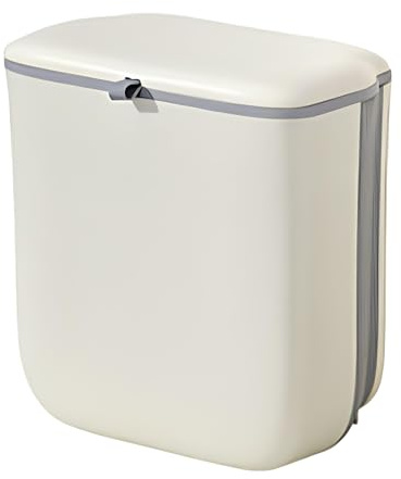 Tuwyii 9L Pattumiera Cucina, Cestino Umido Cucina, Pattumiera Differenziata, Pattumiera Sottolavello Compatta Da Appendere per Camera Da Letto, Armadio, Colore Crema