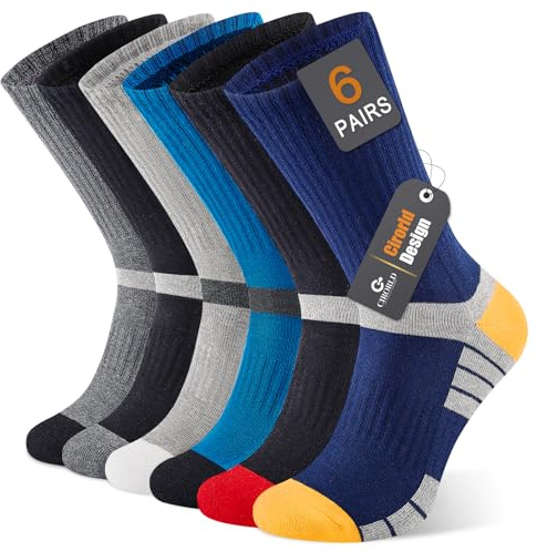 Cirorld Men's Cushioned Moisture Wicking Breathable Crew Socks, 6 Pairs