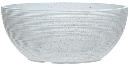 simpa Grooved Speckle Bowl Pot Plastic Planter - Suitable for Indoor or Outdoor Use - 13cm (H) x 35cm (Dia) (1, White)