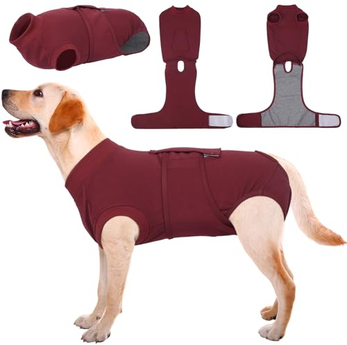 Kuoser Body para perros después de la cirugía, body quirúrgico para perro y perra, traje protector después de la castración, body antifugas para perros, alternativa al collar, rojo oscuro L