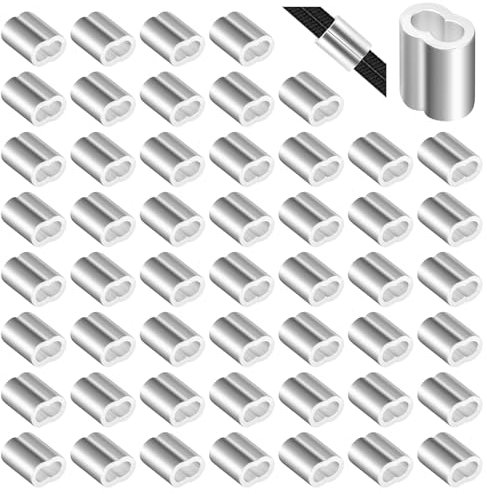 Flintronic 60 Piezas de M3 Cable Cuerda de Aluminio Mangas Clips, Manguitos de Compresión de 3 mm, Abrazaderas de Cable de Aluminio, Ucles Tono Plata con Doble Agujeros, para Fijación de Cuerda/Cable
