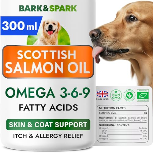 Scottish Salmon Oil - Natural Omega 3 Fish Oil Liquid Supplement for Dogs | Made in USA - Skin&Coat Support, Itch & Allergy Relief, Hip & Joint, Immune & Heart Health - EPA+DHA Fatty Acids, 16 oz