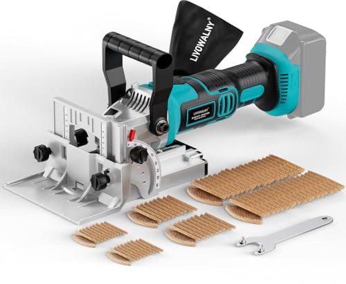 LIVOWALNY Flachdübelfräse Kompatibel Mit Makita 18V : Akku-Nutfräse Mit Staubbeutel & flachdübel für Holzbearbeitung (Ohne Akku/Ladegerät), 11000 U/Min, 6-Stufen-Tiefeneinstellung, 0-90° Schnitt