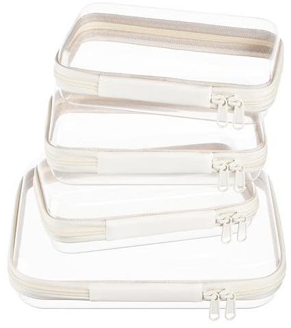 4 pcs Clear Zipper Pouches,Hard Shell Zipper Case, Toiletry Bag for Travel