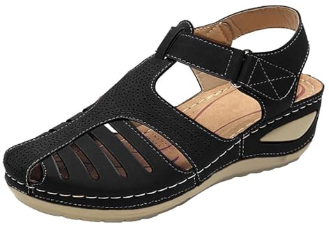 Sandaler med stängd tå för kvinnor, bred passform bågstöd promenadsandal retro läder romersk halkfri bred passform sommar sandal plattform vintage trädgård träskor