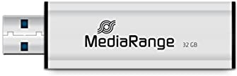MediaRange USB 3.0 Speicherstick 32GB - Mini USB Flash-Laufwerk mit Schiebemechanismus und Schlüsselanhänger, Externe Speichererweiterung mit Lesegeschwindigkeit von bis zu 34 MB/s, Farbe Silber