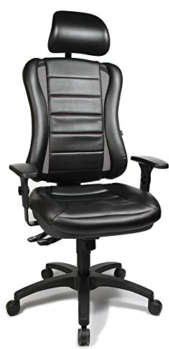 Topstar HE30P S100RX Head Point RS P4, Bürostuhl, Schreibtischstuhl, inkl. höhenverstellbare Armlehnen, Kopfstütze, Polsterung schwarz, rote Steppnaht
