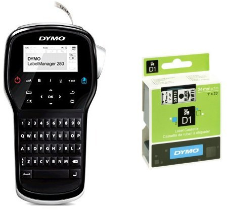 Dymo LabelManager 280 Handheld Label Maker QWERTY Keyboard and D1 Standard Labelling Tape of 24 mm x 7 m - Black on White