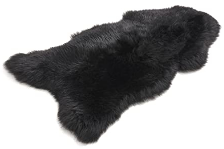 Cakla Lammfell Echt 100-110 cm - Schaffell Echt Groß - Fellteppich Schwarz - Weich und Flauschig - Fell für Stühle und Sofa - Natürliche Lammfell Teppich Wohnzimmer - Deko Schafsfell Felle