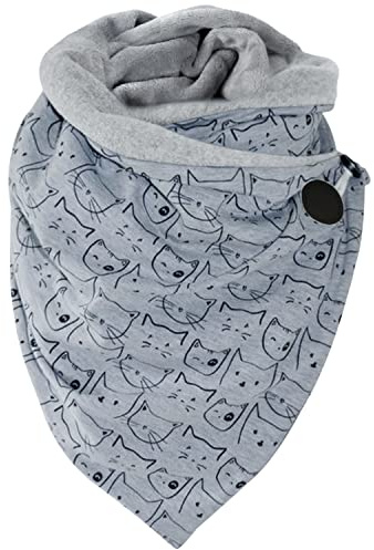 heekpek Écharpe Triangle Echarpe Femme Hiver Chaud Élégant Foulard Imprimé Douce Chic Châle en Laine Retro Mode Avec Bouton, Chat, Taille unique