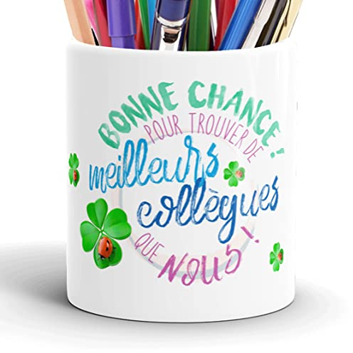 Pot à Crayons Humour Collègue Bonne Chance Idée Cadeau Original Amitié Message Drôle Stylo pour Départ en Retraite Mutation Travail Pot pour Ami Homme Femme. Noël Anniversaire Fête Souriez au Bureau