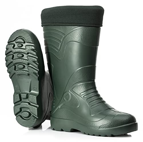 Botas de goma forradas ultraligeras para hombre EVA Thermo 40-49 botas de invierno cálidas botas de trabajo con forro botas de pesca, verde oliva, 46 EU