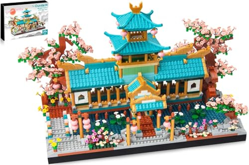 Micro Chinese Building Blocks Set for Adults, Classical Suzhou Garden Architecture with Cherry Blossom Tree, Mini Sakura Botanical Brick Toy Kit Gift for Teens 14+, Home Office Decor (2350 Pcs)