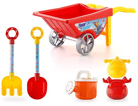 Super Wings Jeu de Plage pour Enfants, Jouets de Sable 6Pcs Brouette Arrosoir Pelle Râteau et Moule à Sable Jett/Donnie, Jouets pour Le bac à Sable, Cadeau pour 1 2 3 4 5 6 7 8 Ans Garçons Filles
