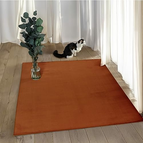 payé Teppich Wohnzimmer Hochflor - 200x290cm - Terracotta - Super Soft Kuschelweich Flauschig Modern Einfarbig Modern Weicher Schlafzimmerteppich