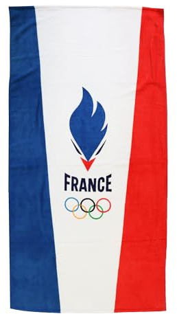 JO Paris 2024 Equipe de France Olympique Drapeau Serviette de Plage | 100% Coton | Oeko-TEX | Drap de Plage | 75x150 cm | Bleu Blanc Rouge