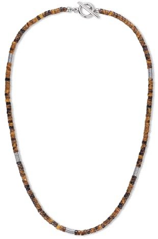COAI Herrhalsband hematiska naturliga stenar, heishi pärlhalsband, sommar surfing halsband för män, 60cm, Sten, Tigeröga